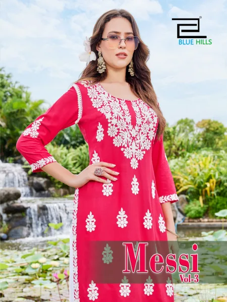 Messi Vol 3 By Blue Hills Rayon Thread Work Kurti With Bottom